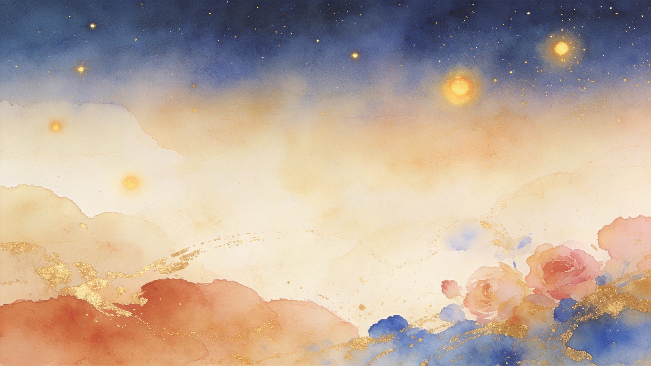 水彩で描かれた、藍から暖色へ移ろう空に金色の星が灯るイメージ。生年月日が指し示す運命星を表現